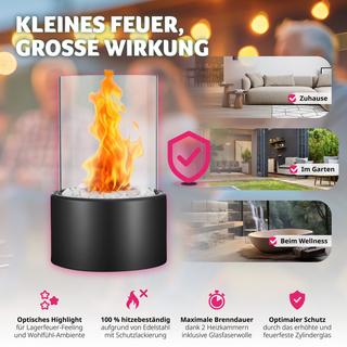 Tectake Cheminée de table au bioéthanol Damine, résistante à la chaleur, 2 chambres de combustion  