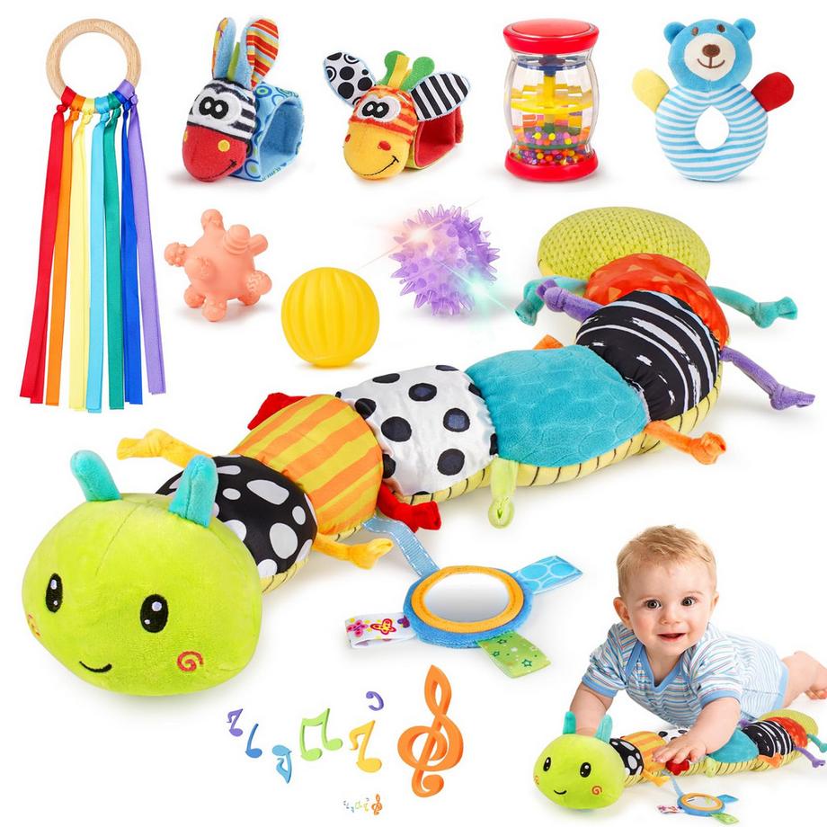 Babyspielzeug 0-6 Monate, 10-teiliges Set für sensorisches Spielzeug für Neugeborene, Baby Caterpillar Musikspielzeug