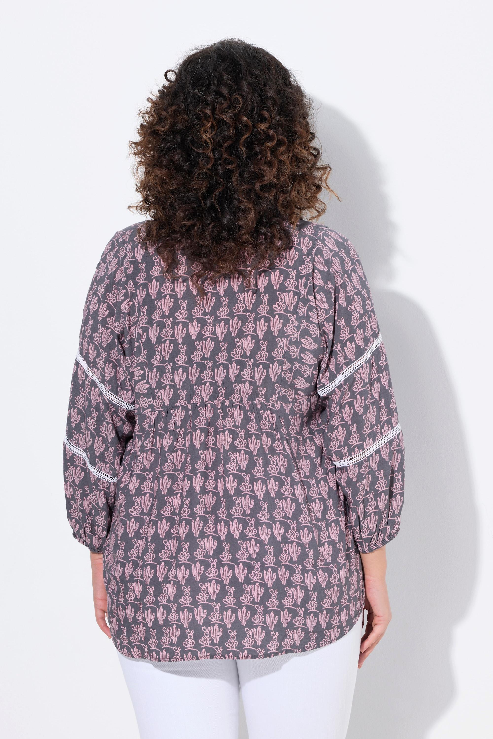 Ulla Popken Blusa Cactus Linea A Maniche 3/4 Pizzo  