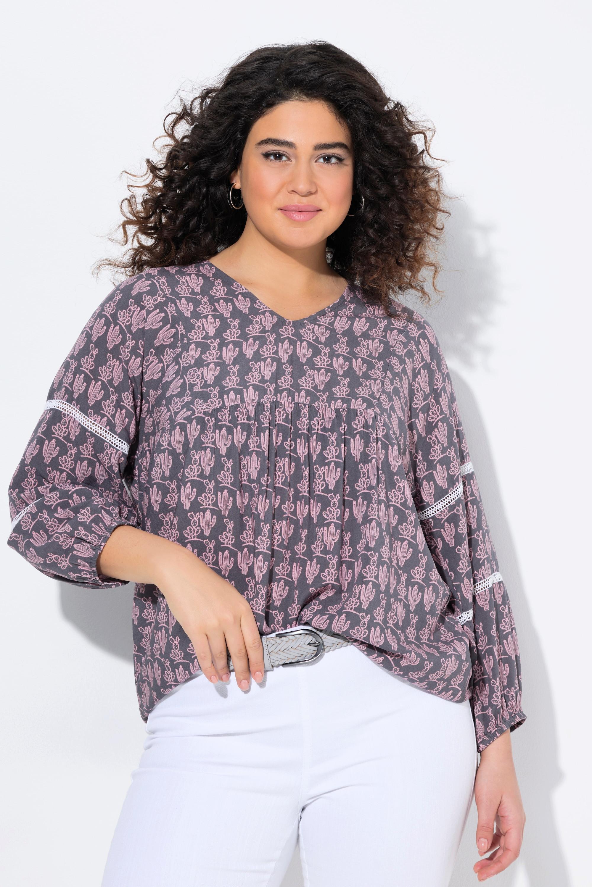 Ulla Popken Blusa Cactus Linea A Maniche 3/4 Pizzo  