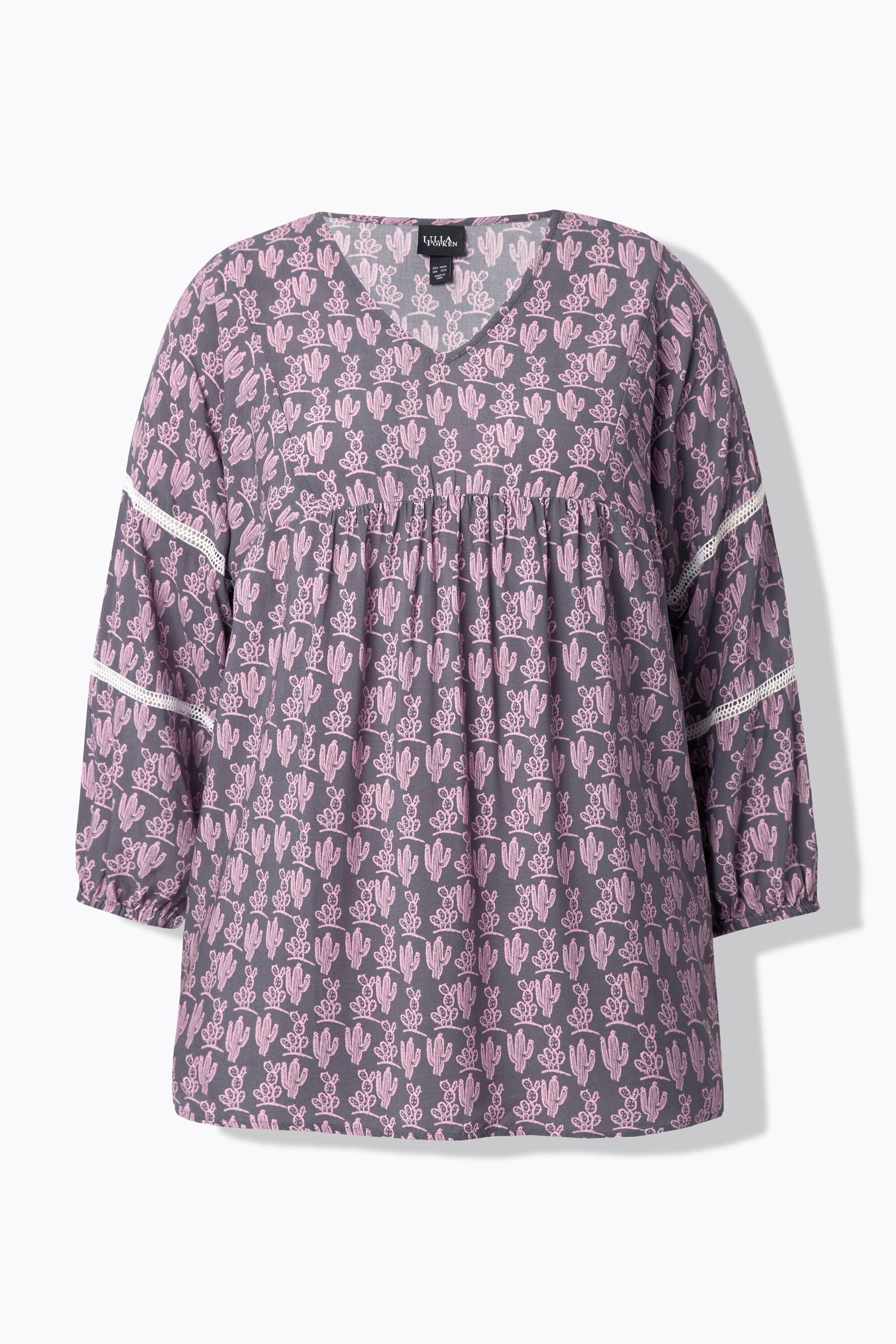 Ulla Popken Blusa Cactus Linea A Maniche 3/4 Pizzo  