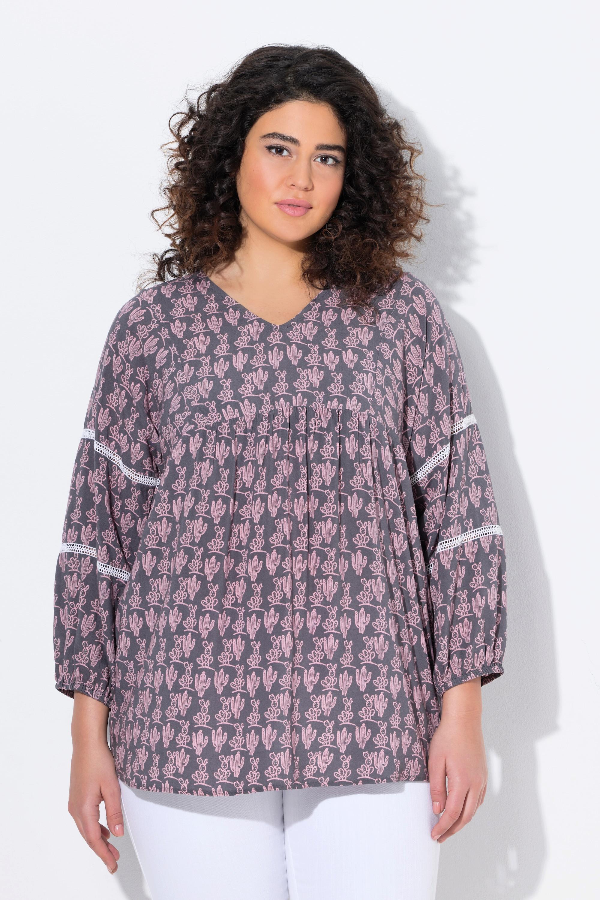 Ulla Popken Blusa Cactus Linea A Maniche 3/4 Pizzo  