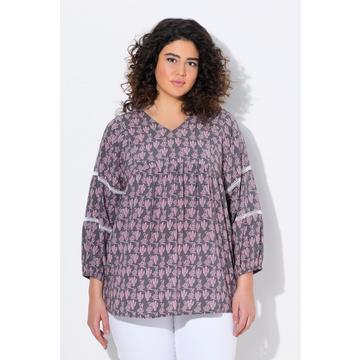 Blusa dal taglio svasato con cactus, pizzo e maniche a 3/4