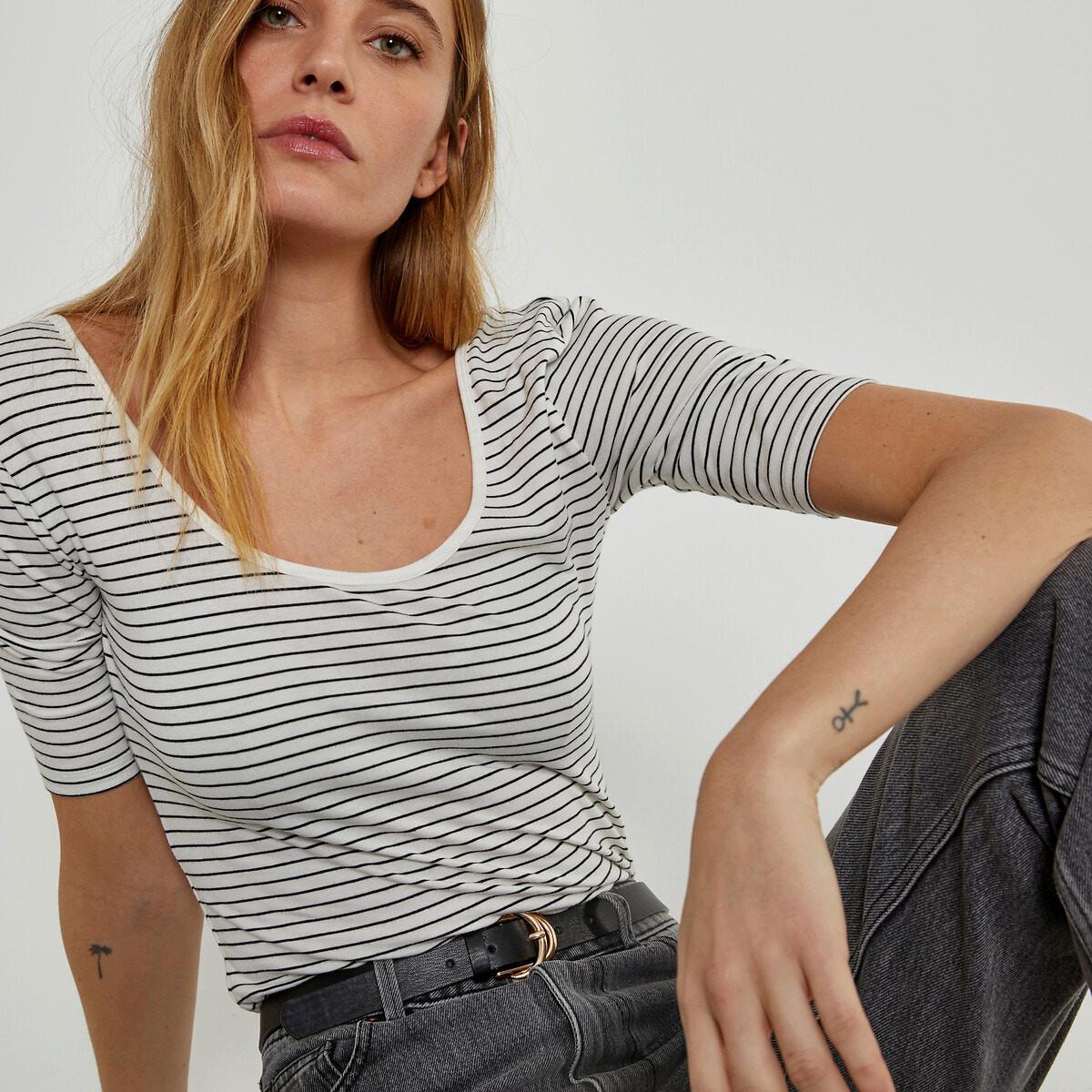 La Redoute Collections  Gestreiftes T-Shirt mit U-Ausschnitt 