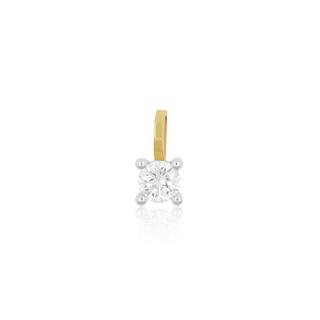 MUAU Schmuck  Pendentif solitaire serti 4 griffes or jaune 750 diamant 0,20ct. or blanc 750, 8x5mm 