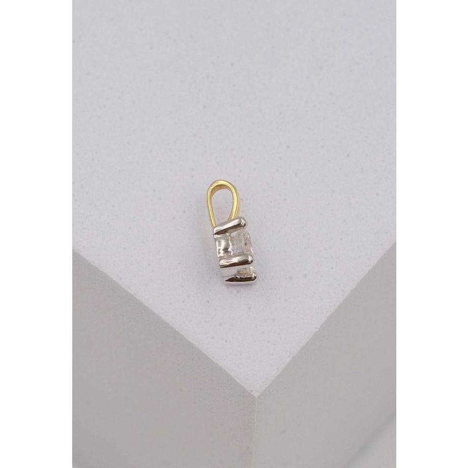 MUAU Schmuck  Pendentif solitaire serti 4 griffes or jaune 750 diamant 0,20ct. or blanc 750, 8x5mm 