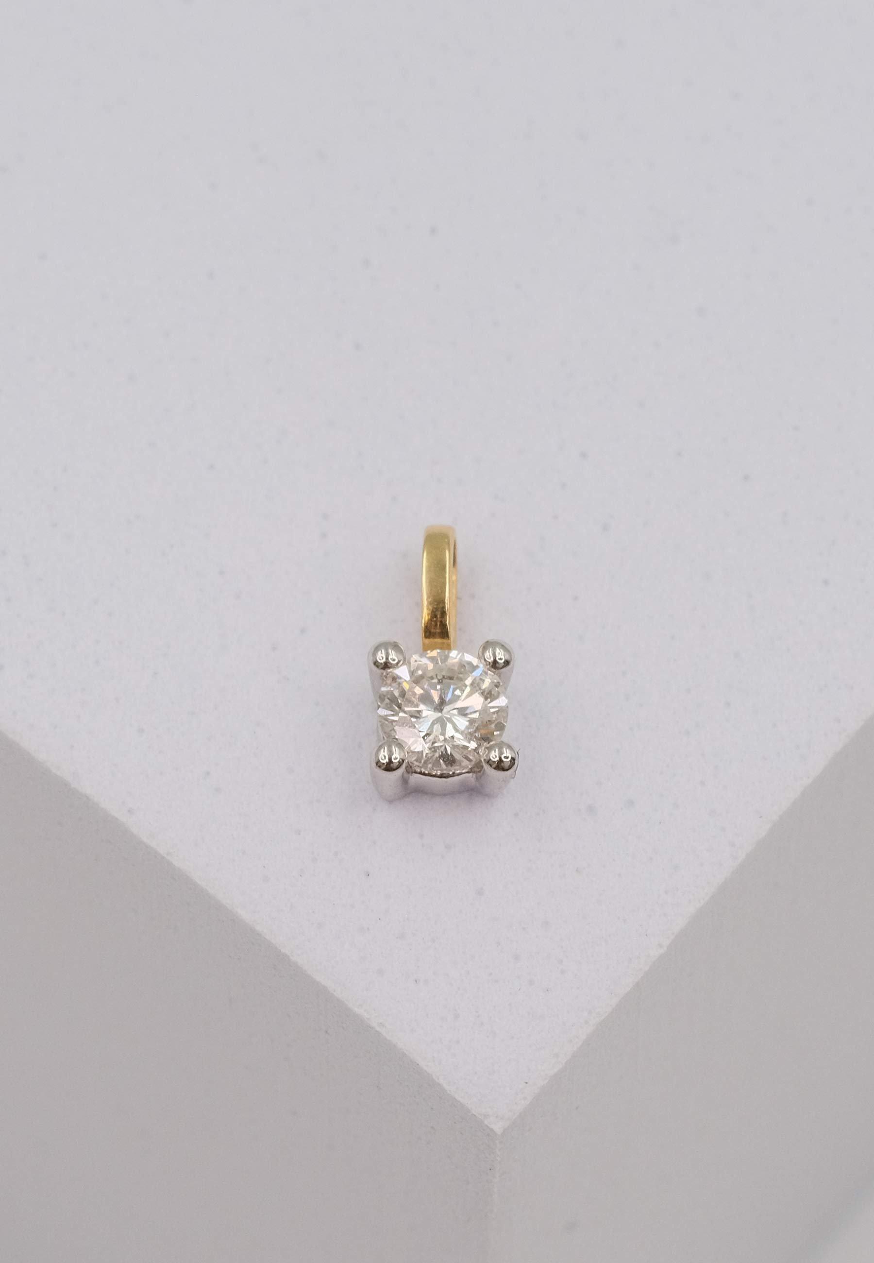 MUAU Schmuck  Solitär Anhänger 4-Griff-Fassung Gelbgold 750 Diamant 0.20ct. Fassung Weissgold 750, 8x5mm 