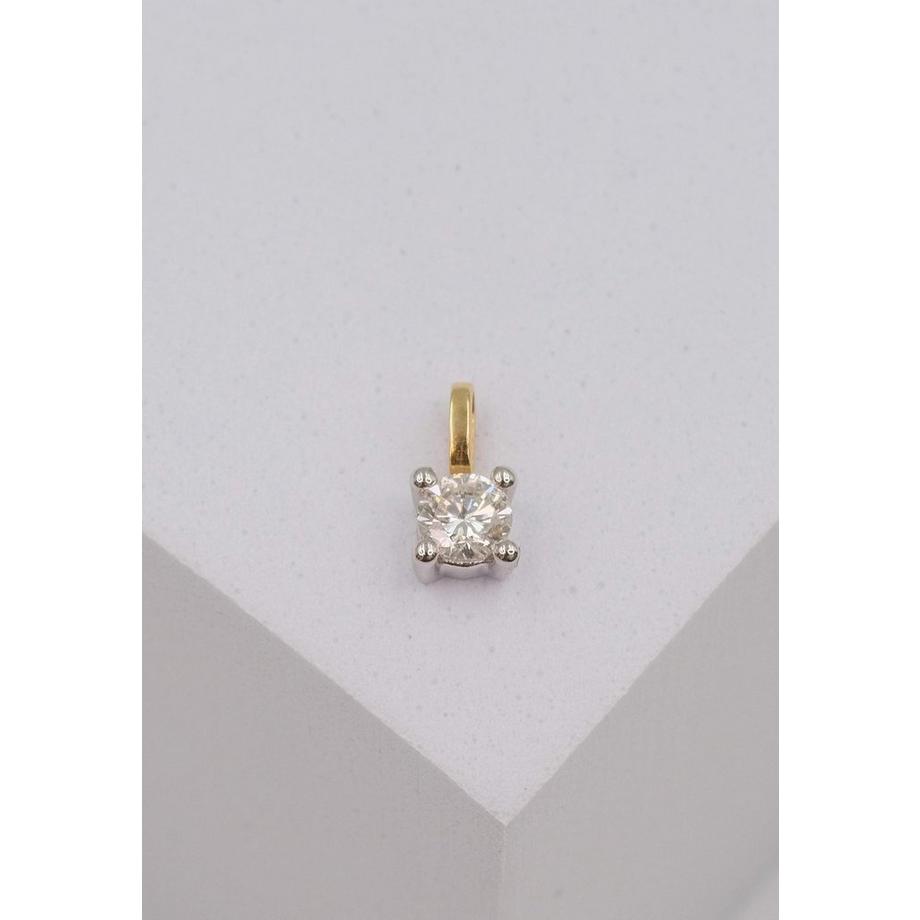 MUAU Schmuck  Pendentif solitaire serti 4 griffes or jaune 750 diamant 0,20ct. or blanc 750, 8x5mm 