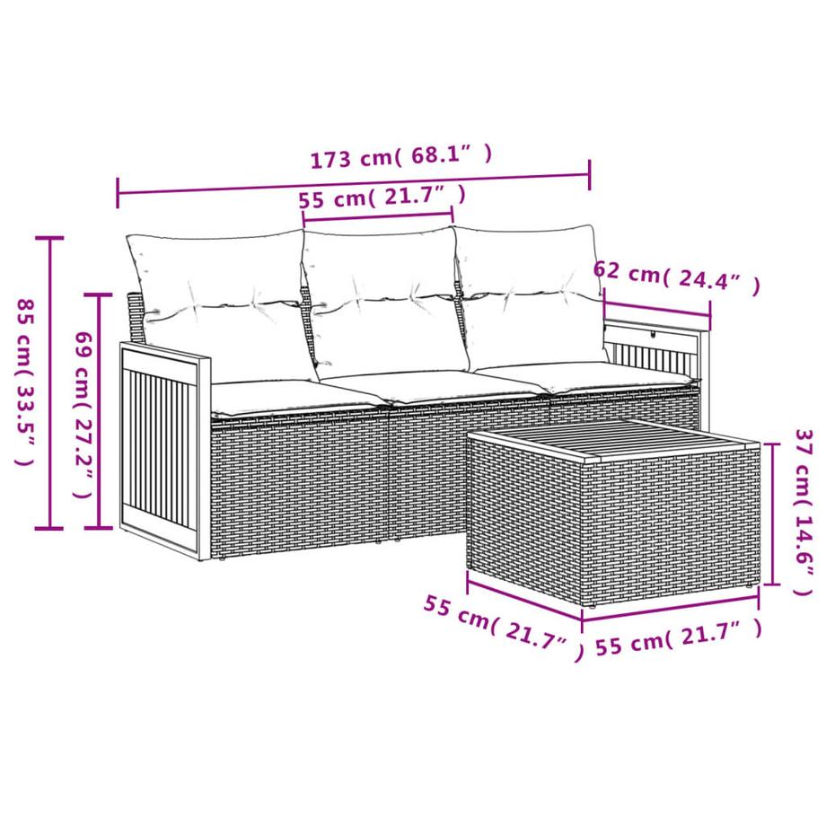VidaXL set divano da giardino Polirattan  