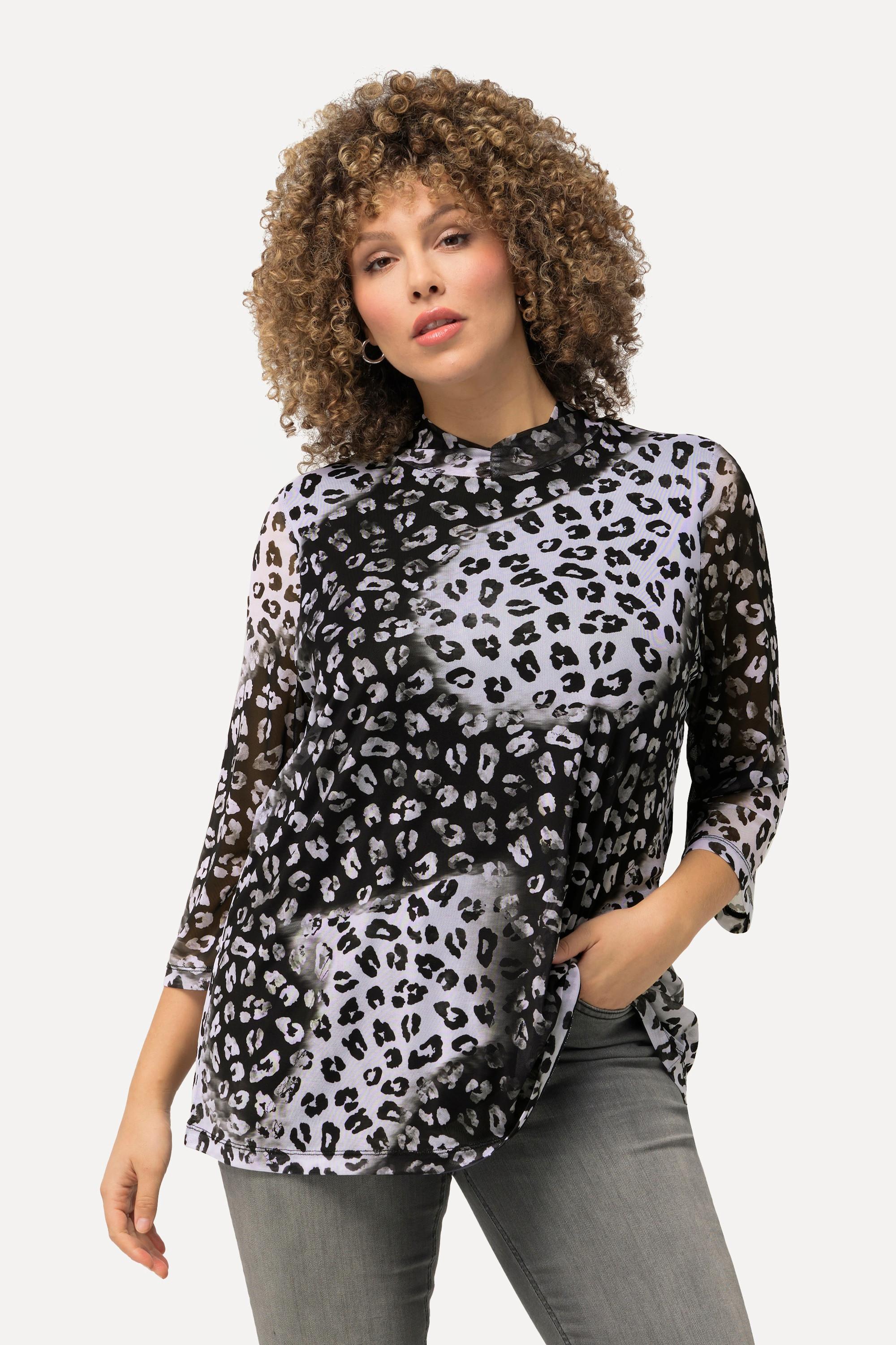 Ulla Popken  Mesh-Shirt, A-Linie, Stehkragen, 3/4-Arm 