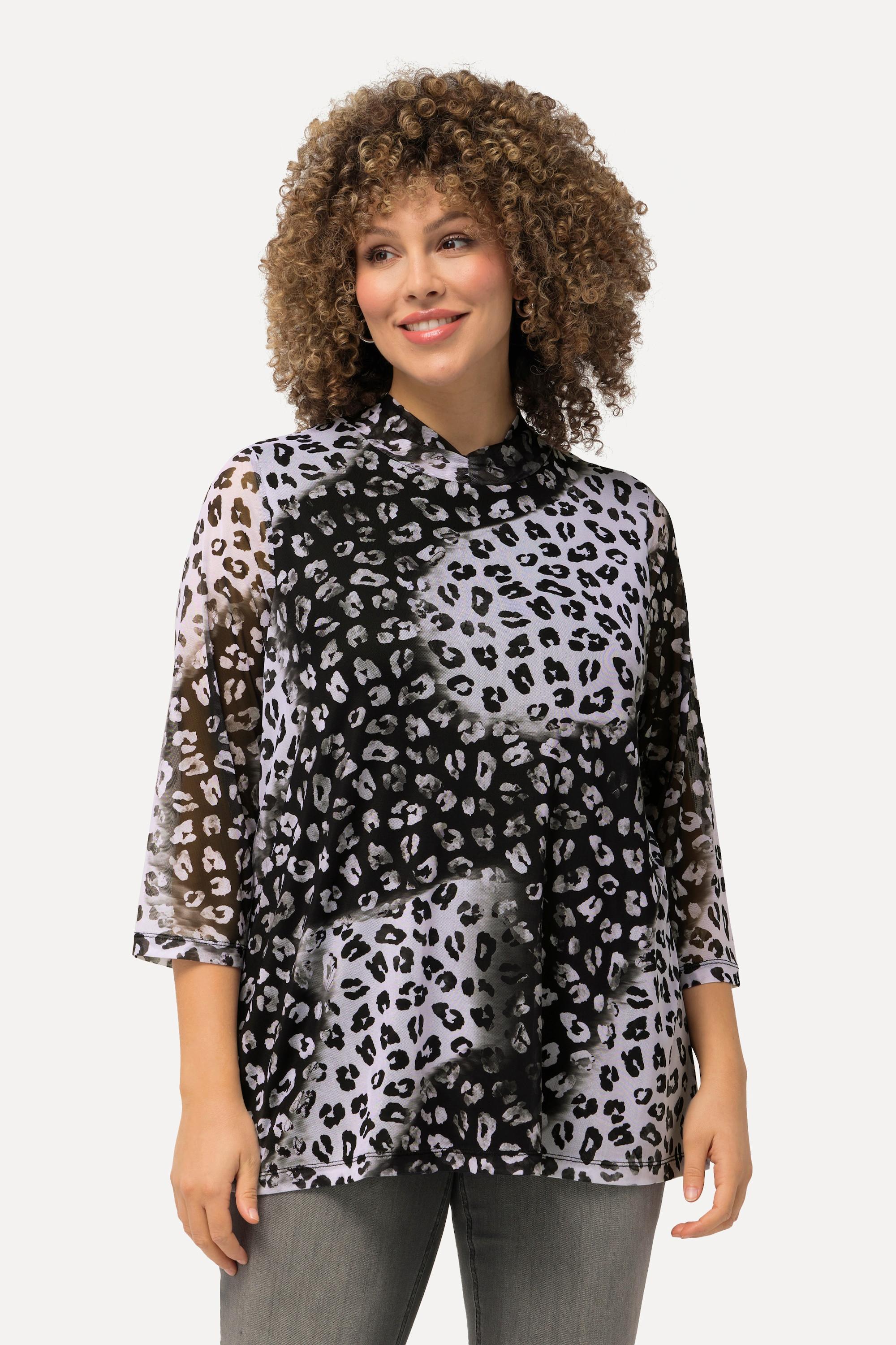 Ulla Popken  Mesh-Shirt, A-Linie, Stehkragen, 3/4-Arm 