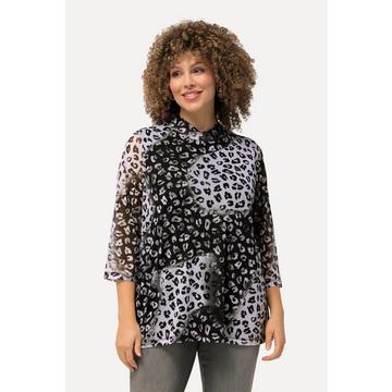 Mesh-Shirt, A-Linie, Stehkragen, 3/4-Arm