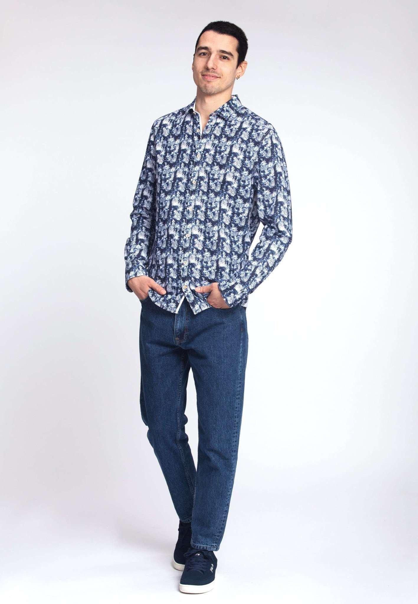 Colours & Sons  Chemise Shirt Blue Pineapples Print 