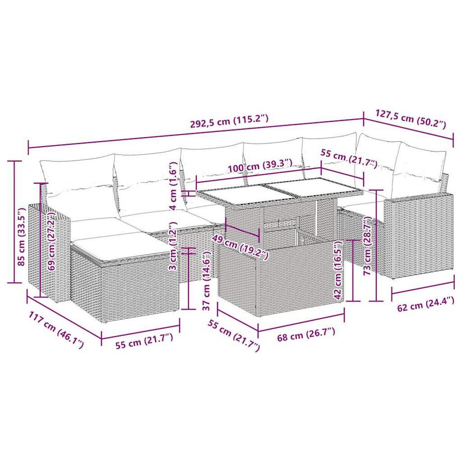 VidaXL Ensemble de canapés de jardin rotin synthétique  