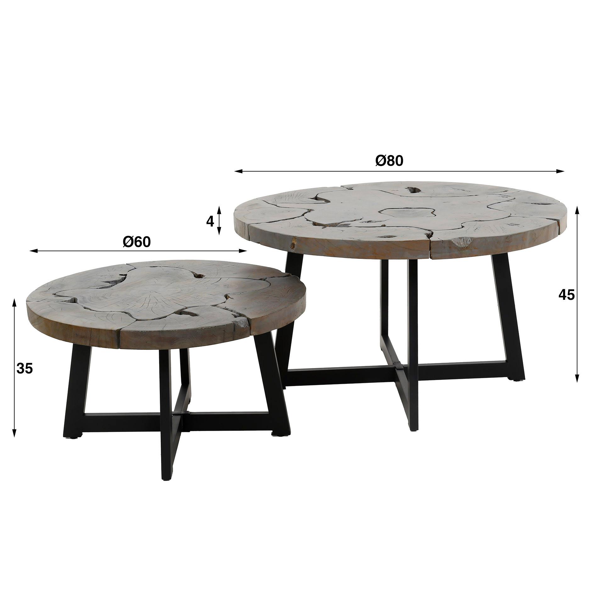 mutoni Table basse Grey Mix (lot de 2)  