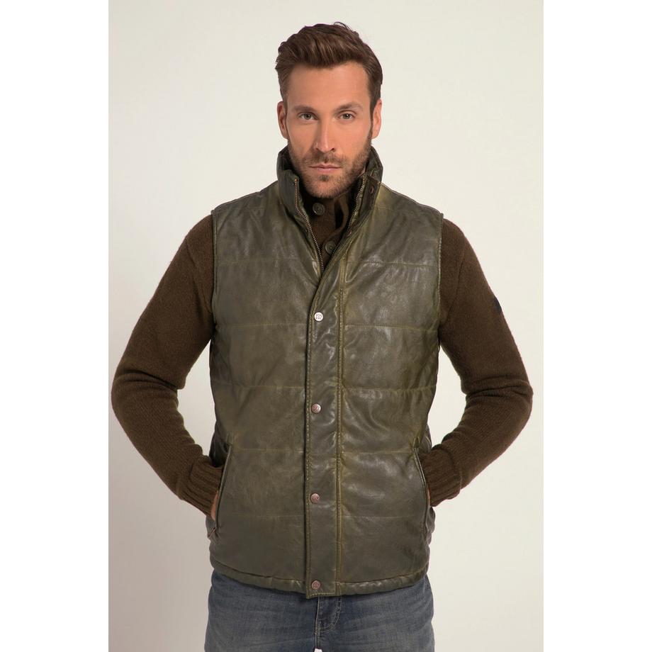JP1880 Gilet Matelassé Outdoor Effet Cuir Vintage Col Montant  