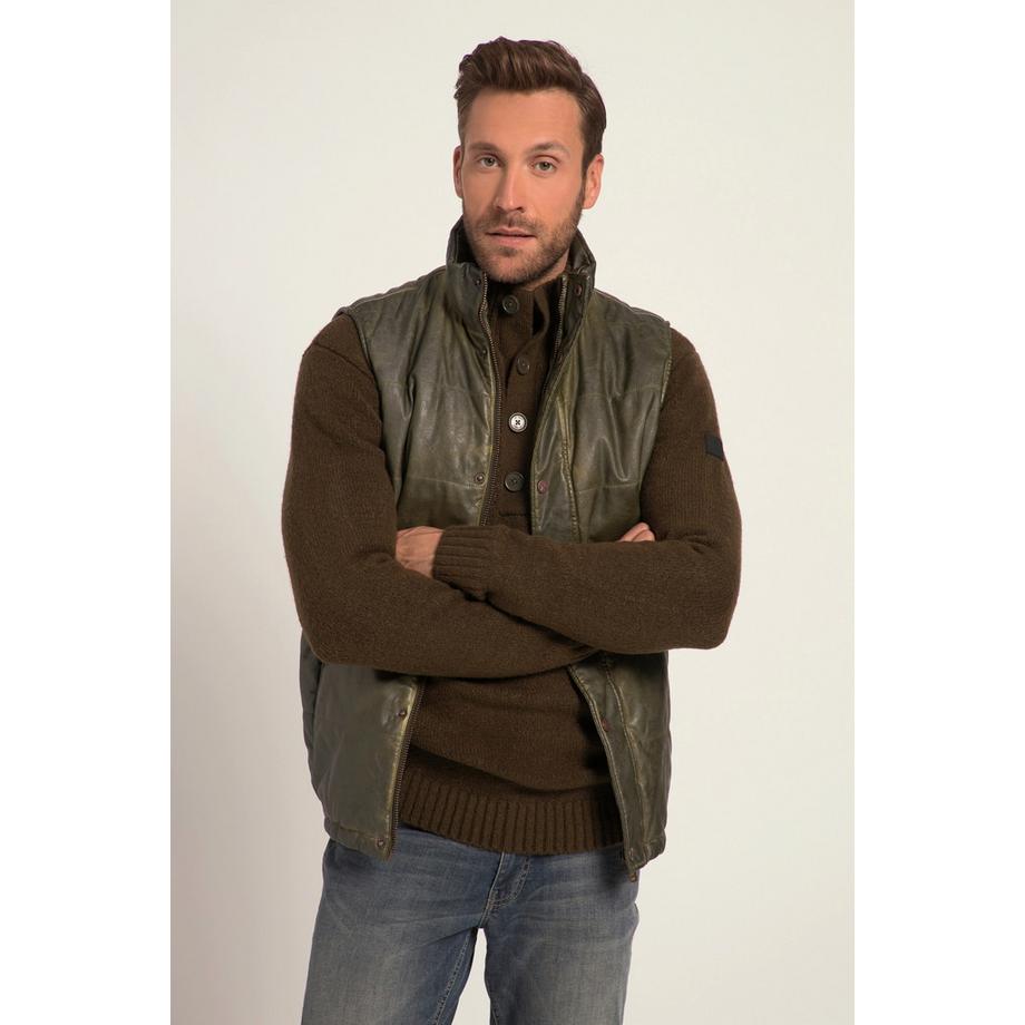 JP1880 Gilet Matelassé Outdoor Effet Cuir Vintage Col Montant  