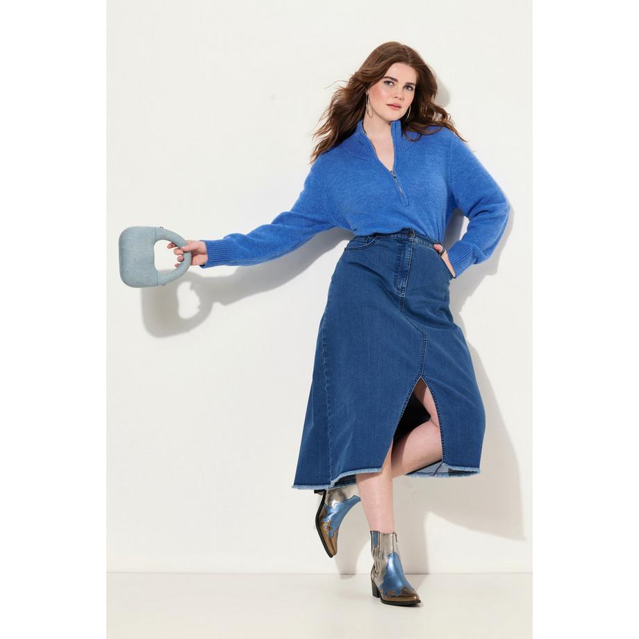 Ulla Popken Jupe en jean A-ligne Bord Frangé  