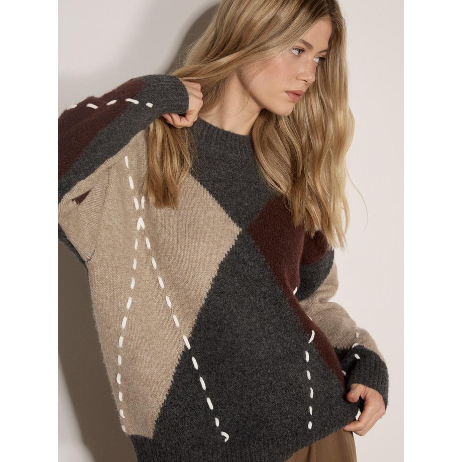 APRICOT Pull à motifs losanges Argyle et blocs de couleur  