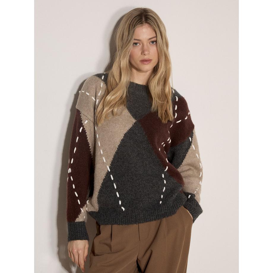 Pull à motifs losanges Argyle et blocs de couleur