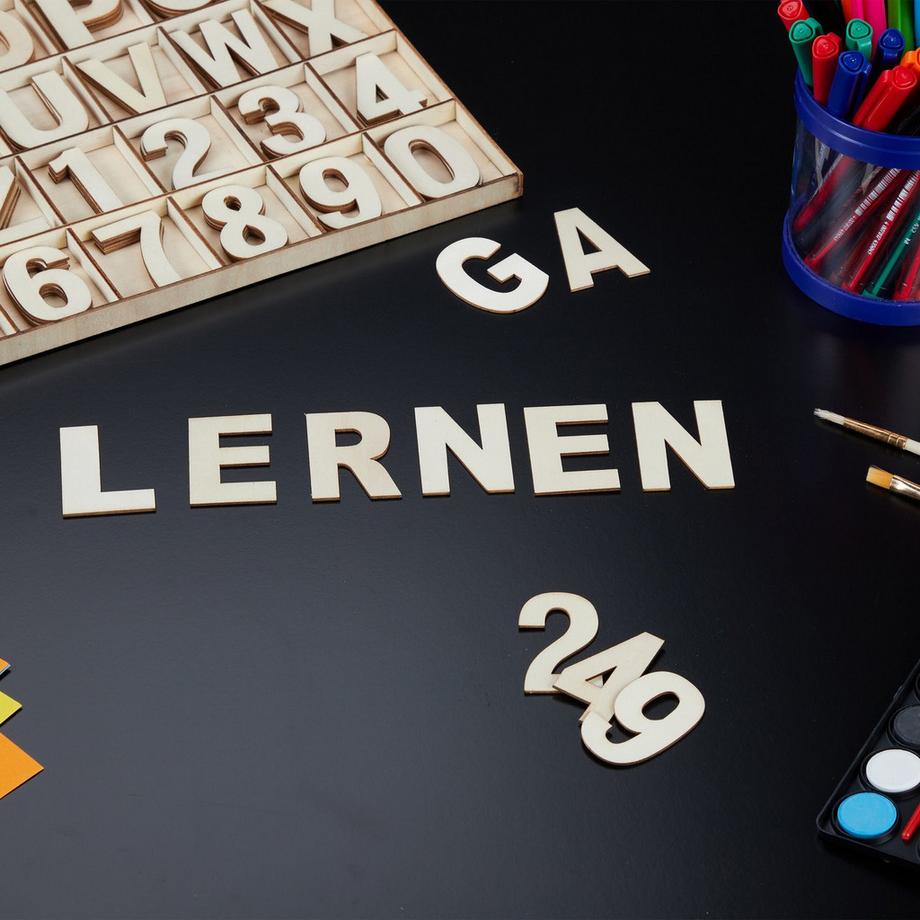 B2X  Buchstaben und Zahlen aus Holz 144 Teile 