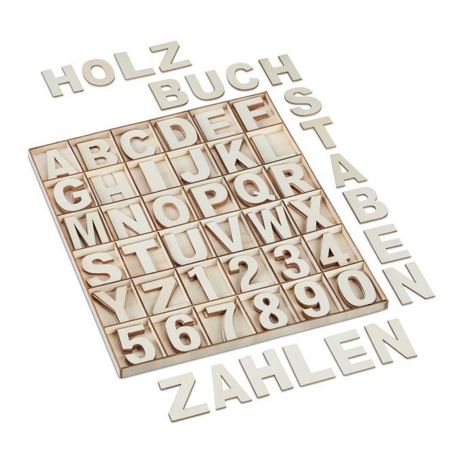 B2X  Buchstaben und Zahlen aus Holz 144 Teile 