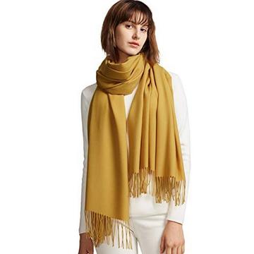 Écharpe chaude hiver automne en coton uni avec glands/franges, plus de 40 couleurs unies et à carreaux Pashmina xl écharpes jaune foncé