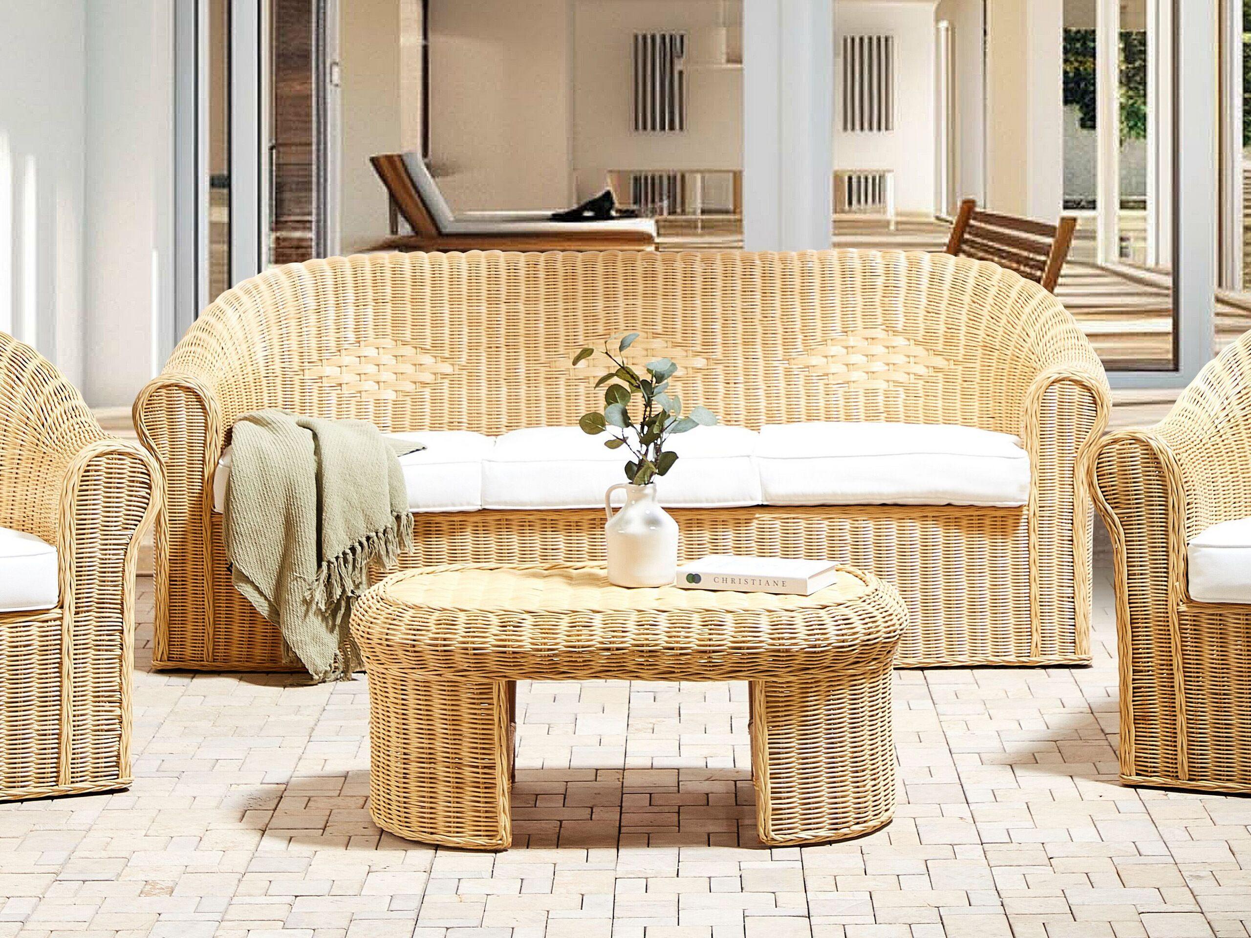 Beliani 3 Sitzer Sofa aus Rattan Boho LIVADEIA  