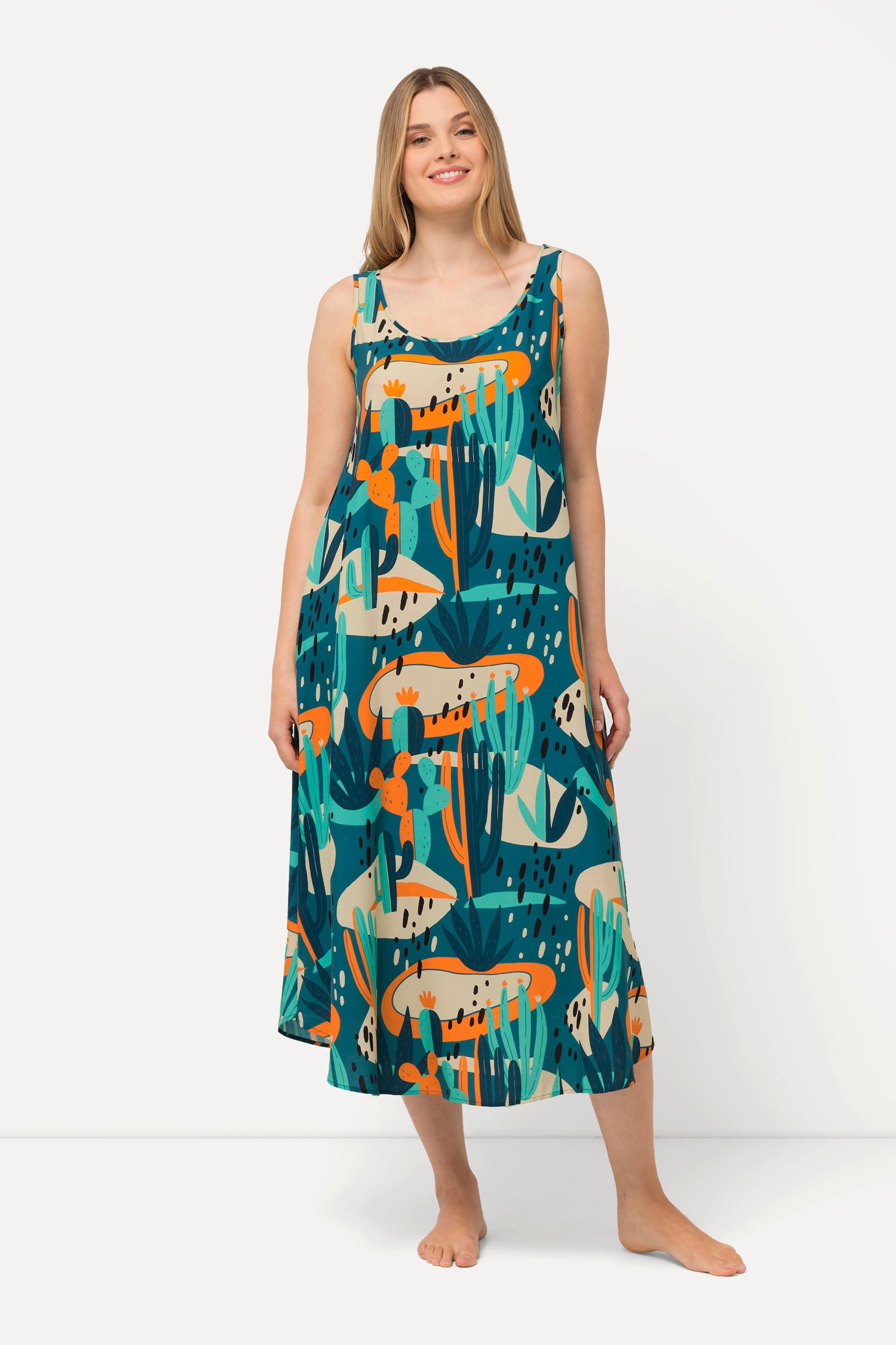 Ulla Popken  Robe midi, cactus, col rond, sans manches 