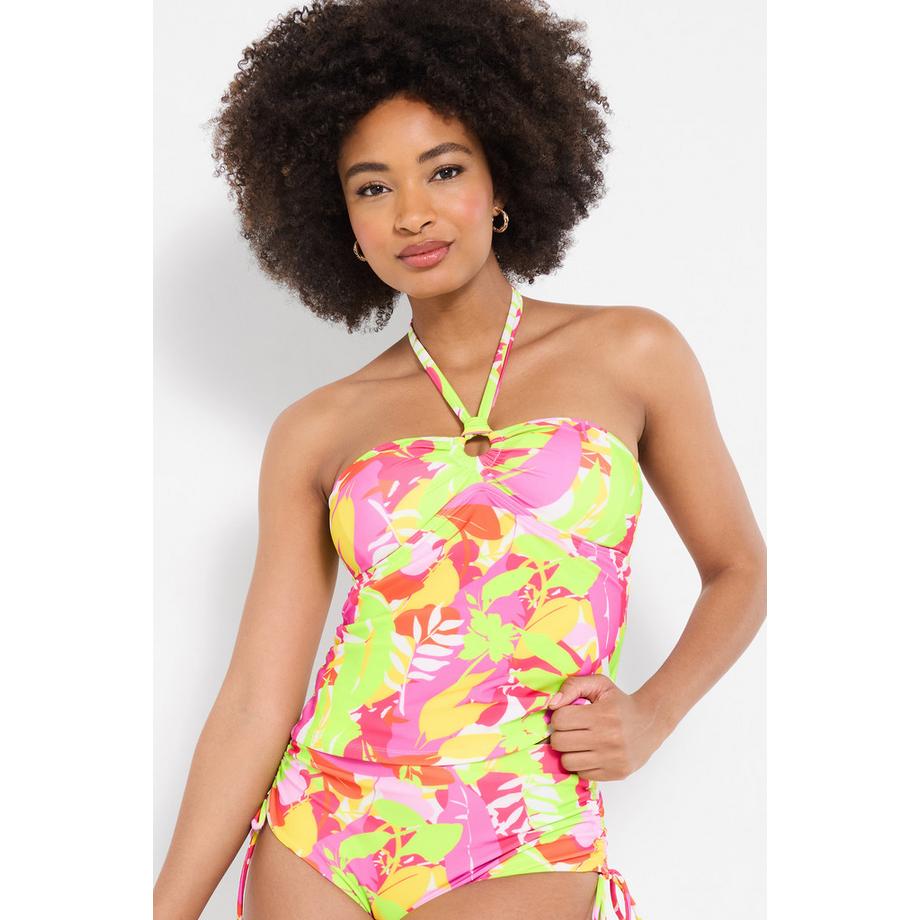 Haut de Tankini Licou Imprimé Feuilles Tropicales avec Détail Découpe