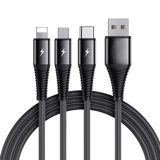 B2X  Câble Lightning 3-en-1 SiGN, USB-C, Micro-USB, 3A, 1,2 m - Noir 
