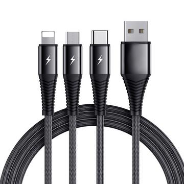 Câble Lightning 3-en-1 SiGN, USB-C, Micro-USB, 3A, 1,2 m - Noir