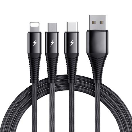 B2X  Câble Lightning 3-en-1 SiGN, USB-C, Micro-USB, 3A, 1,2 m - Noir 