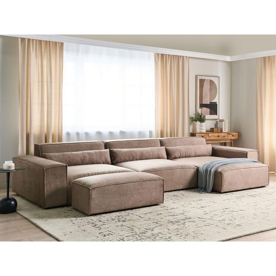 Beliani Canapé d'angle côté gauche avec ottoman en Polyester Moderne HELLNAR  