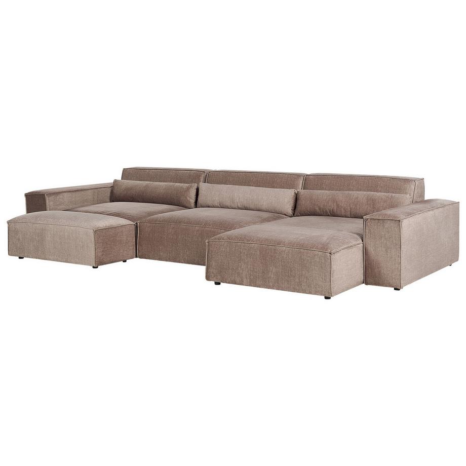 Beliani Canapé d'angle côté gauche avec ottoman en Polyester Moderne HELLNAR  