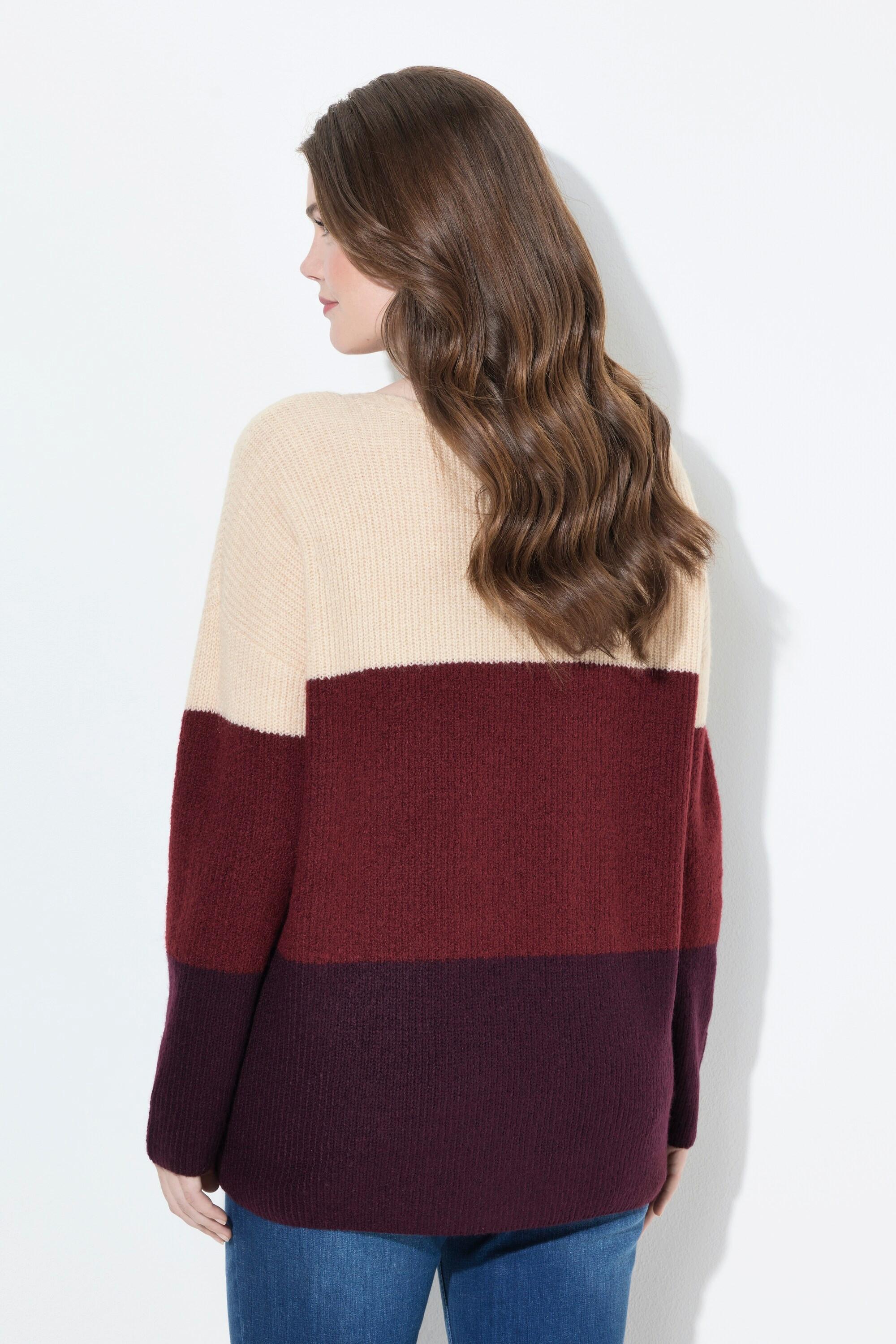 Ulla Popken Pull Colour Block Motif Torsadé Col V Manches Longues  