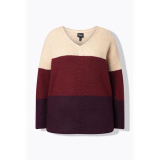 Ulla Popken Pull Colour Block Motif Torsadé Col V Manches Longues  