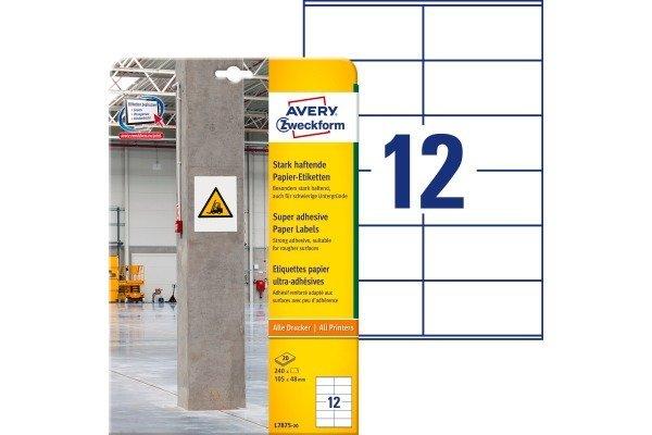 Avery-Zweckform  Avery-Zweckform L7875-20 Etichette 105 x 48 mm Carta Bianco 240 pz. Permanente, A tenuta forte Etichetta super 