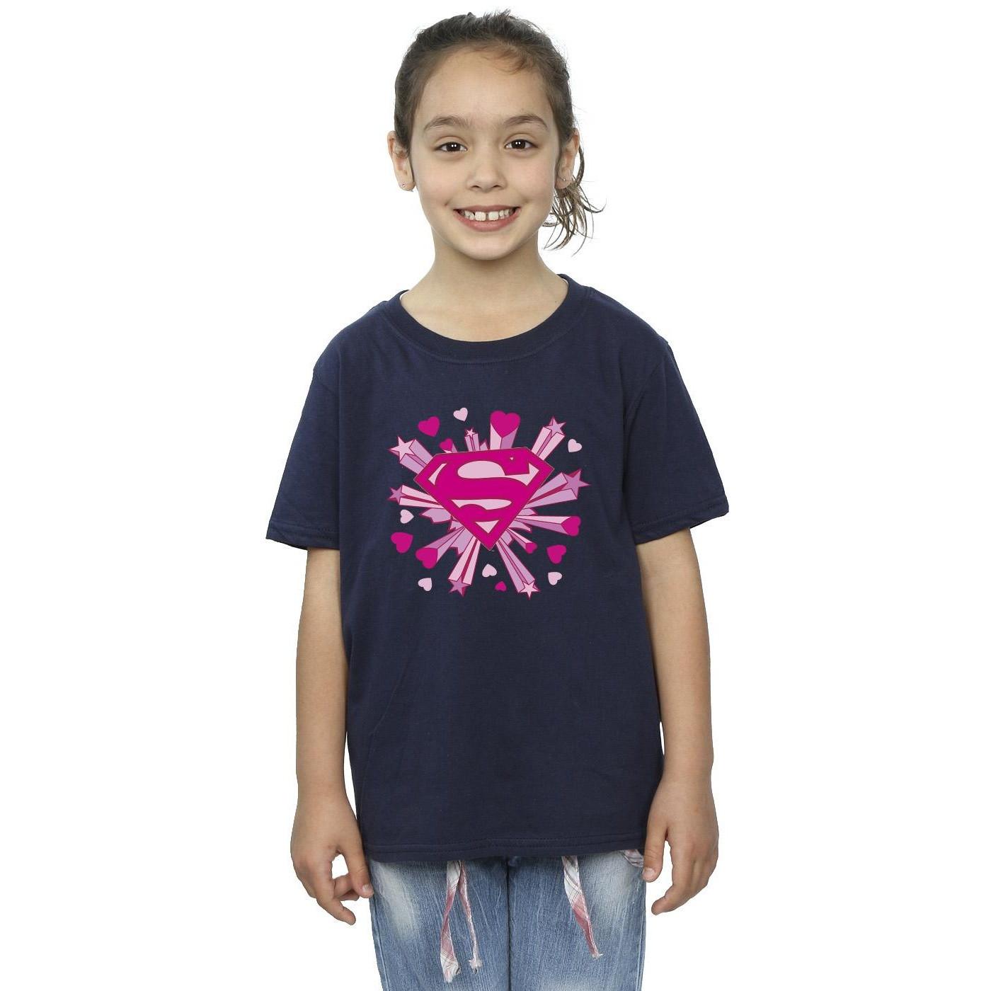 DC COMICS  Superman Pink Hearts And Stars Logo TShirt 