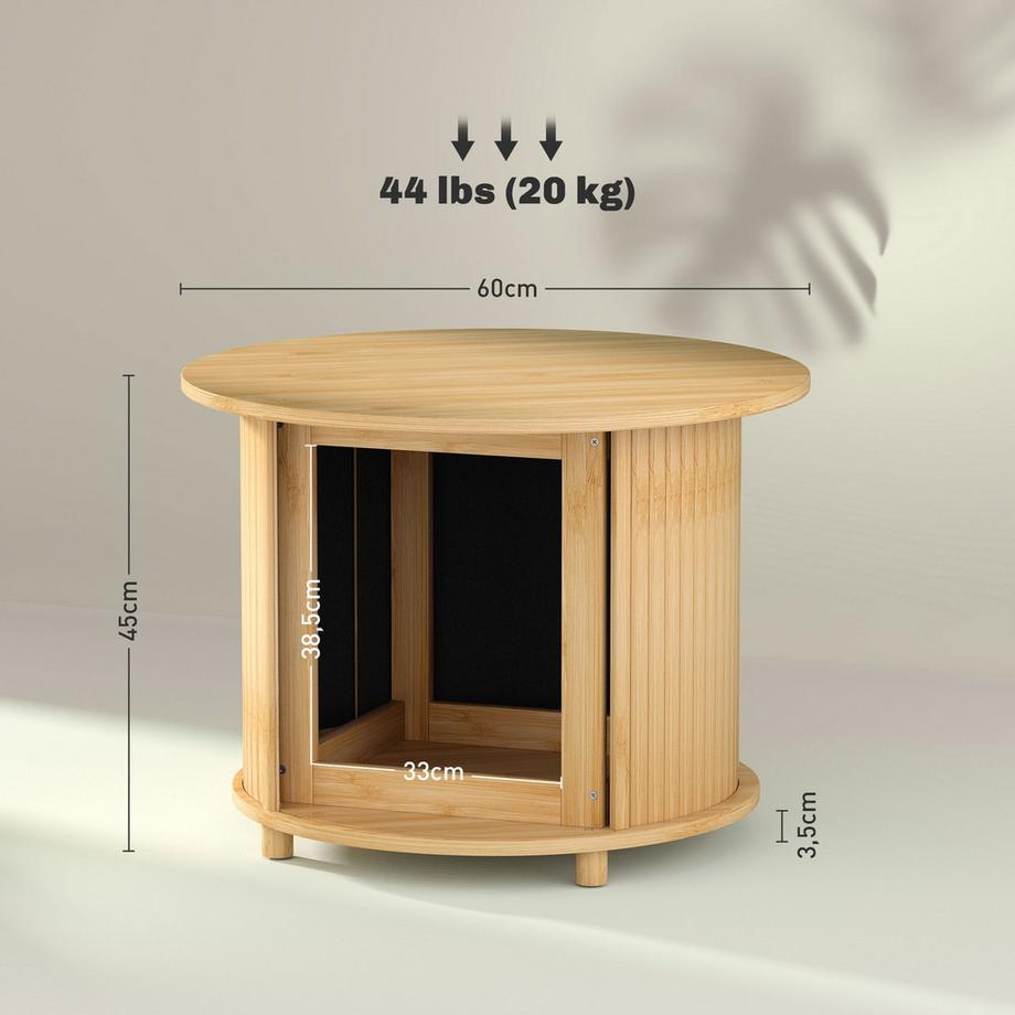 Northio Tavolino da salotto tavolo da salotto in bambù con vano portaoggetti nascosto e porta scorrevole, tavolino rotondo in stile moderno, per soggiorno, naturale, Ø60 x 45 cm  