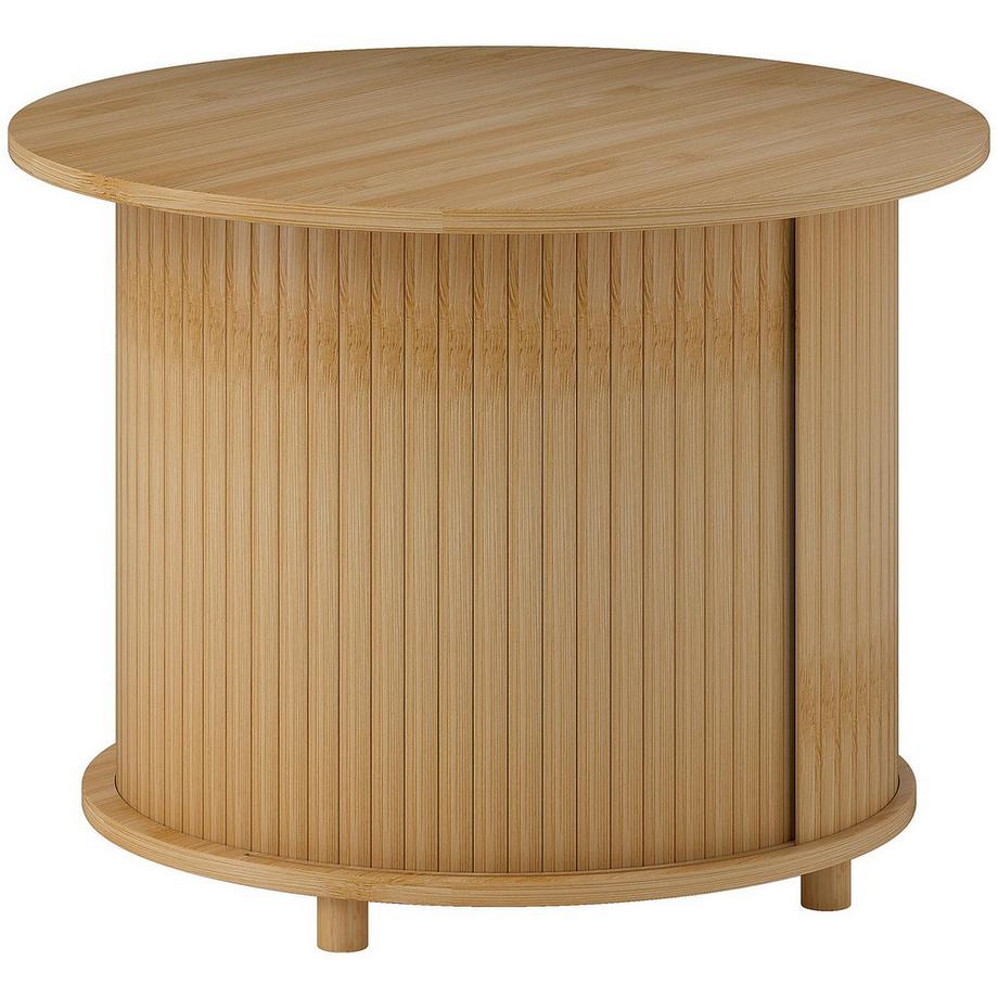 Tavolino da salotto tavolo da salotto in bambù con vano portaoggetti nascosto e porta scorrevole, tavolino rotondo in stile moderno, per soggiorno, naturale, Ø60 x 45 cm