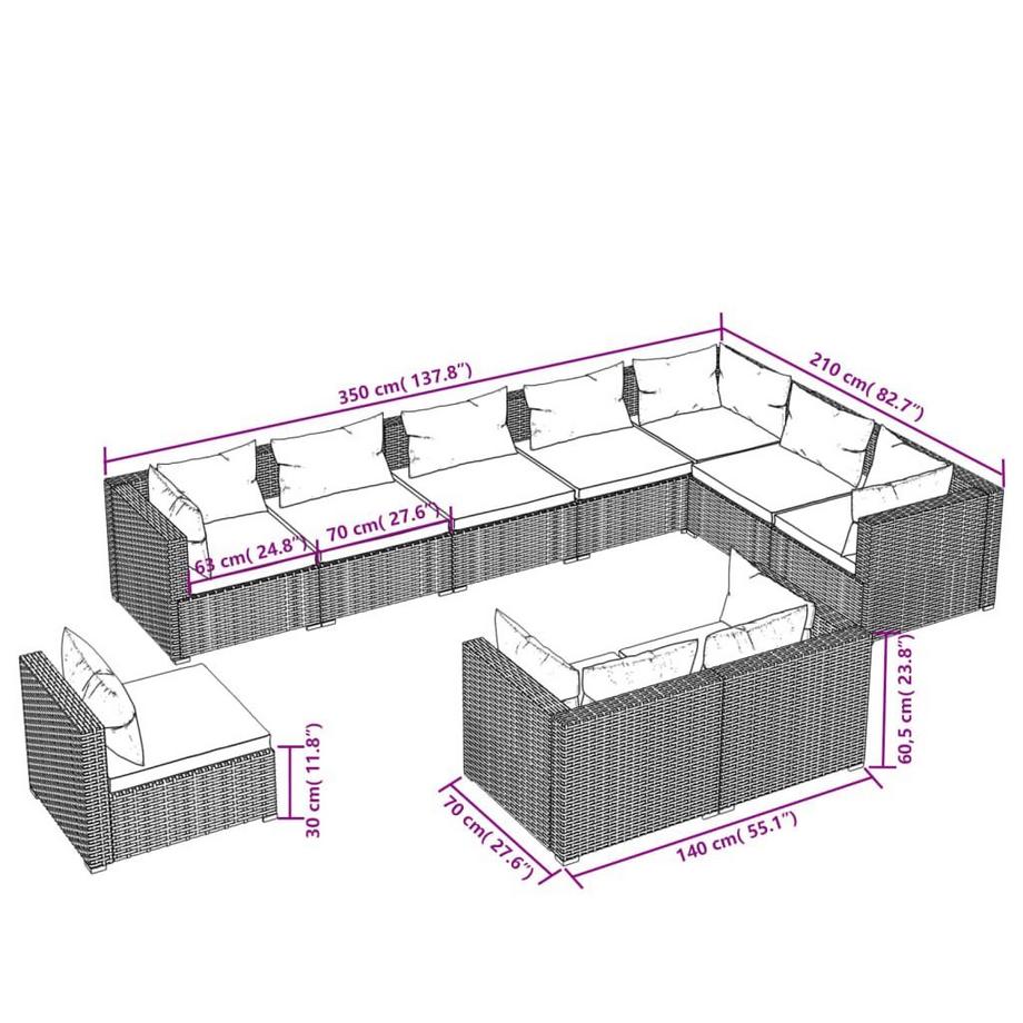 VidaXL set salotto da giardino Polirattan  