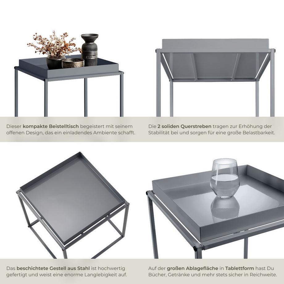 Tectake Beistelltisch Cambridge Stahl mit Ablage in Tablettform  