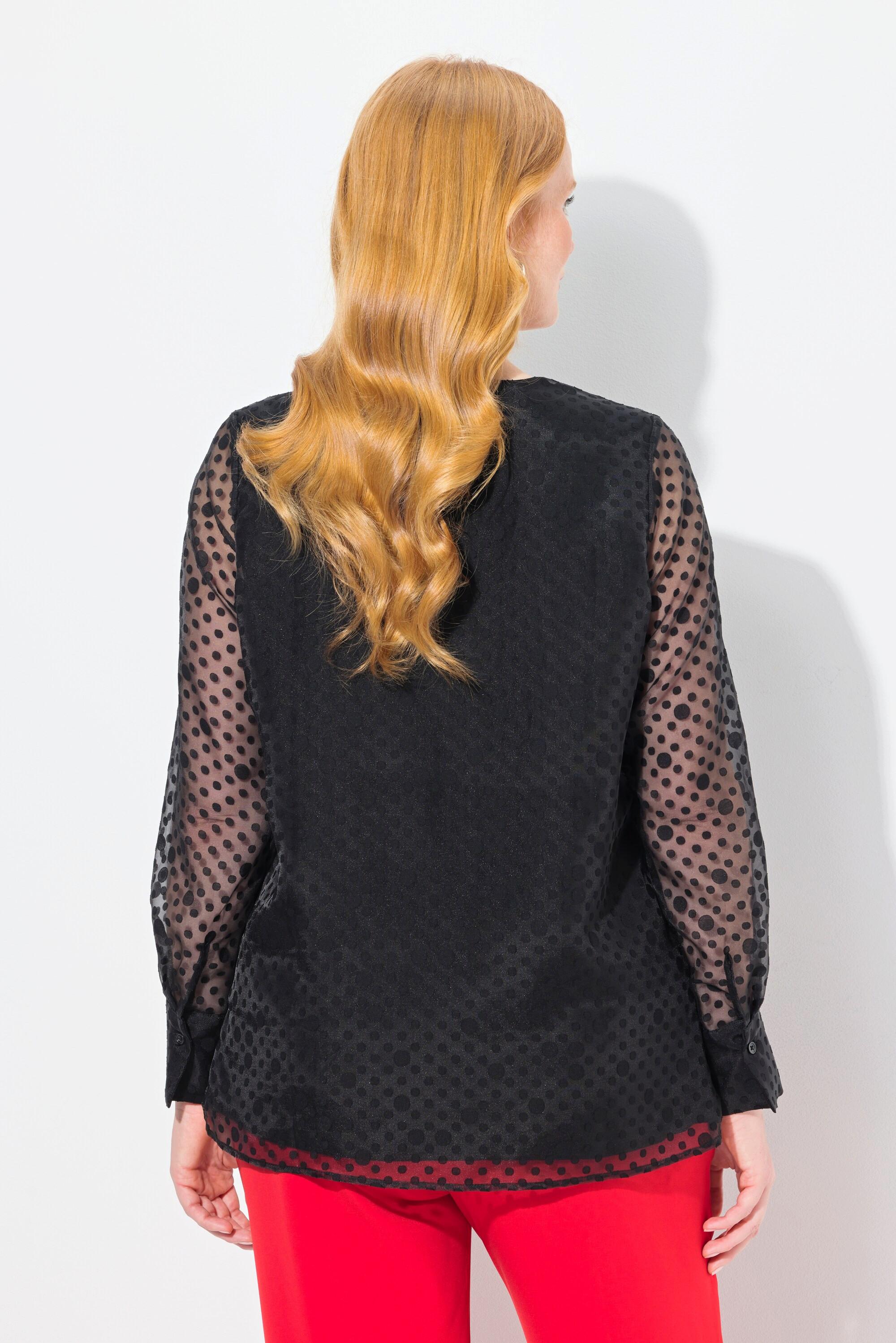 Ulla Popken  Blouse doublée, imprimé à pois, décolleté en V et manches longues 