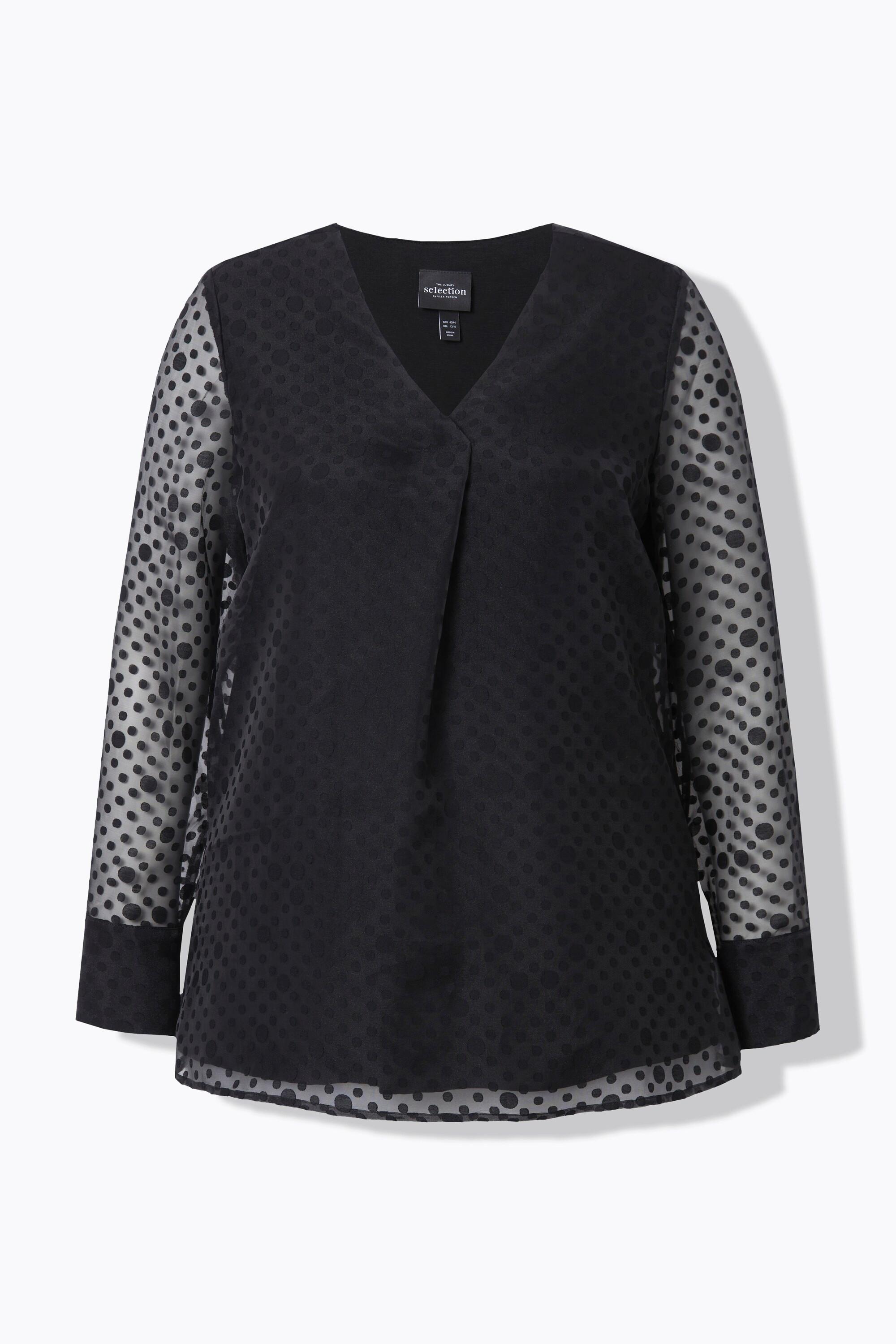 Ulla Popken Blusa pois doppio strato scollo a V manica lunga  