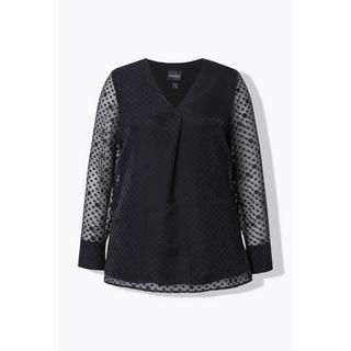 Ulla Popken Blusa pois doppio strato scollo a V manica lunga  