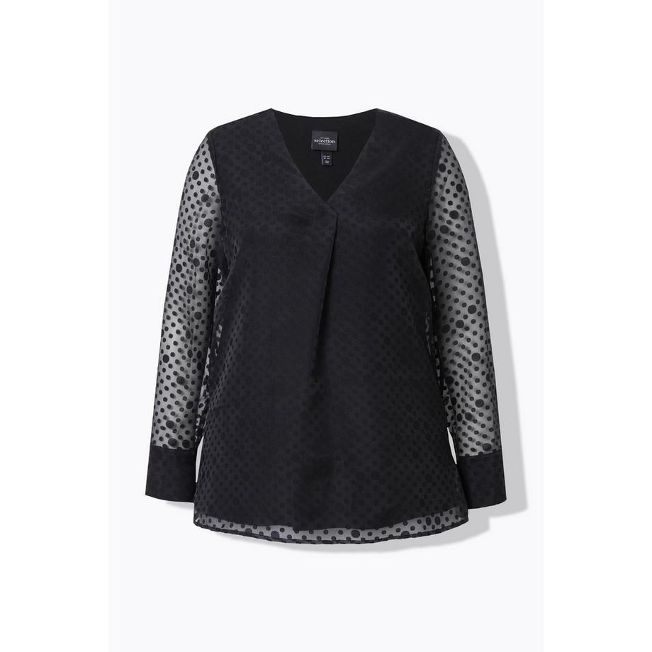 Ulla Popken Blusenshirt Punkte doppellagig V-Ausschnitt Langarm  