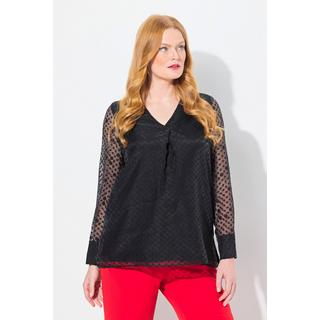 Ulla Popken  Blouse doublée, imprimé à pois, décolleté en V et manches longues 