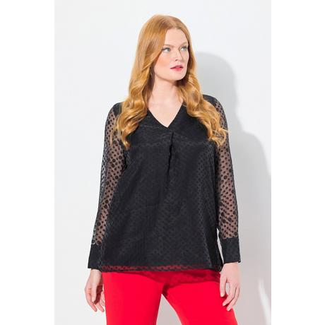 Ulla Popken  Blouse doublée, imprimé à pois, décolleté en V et manches longues 