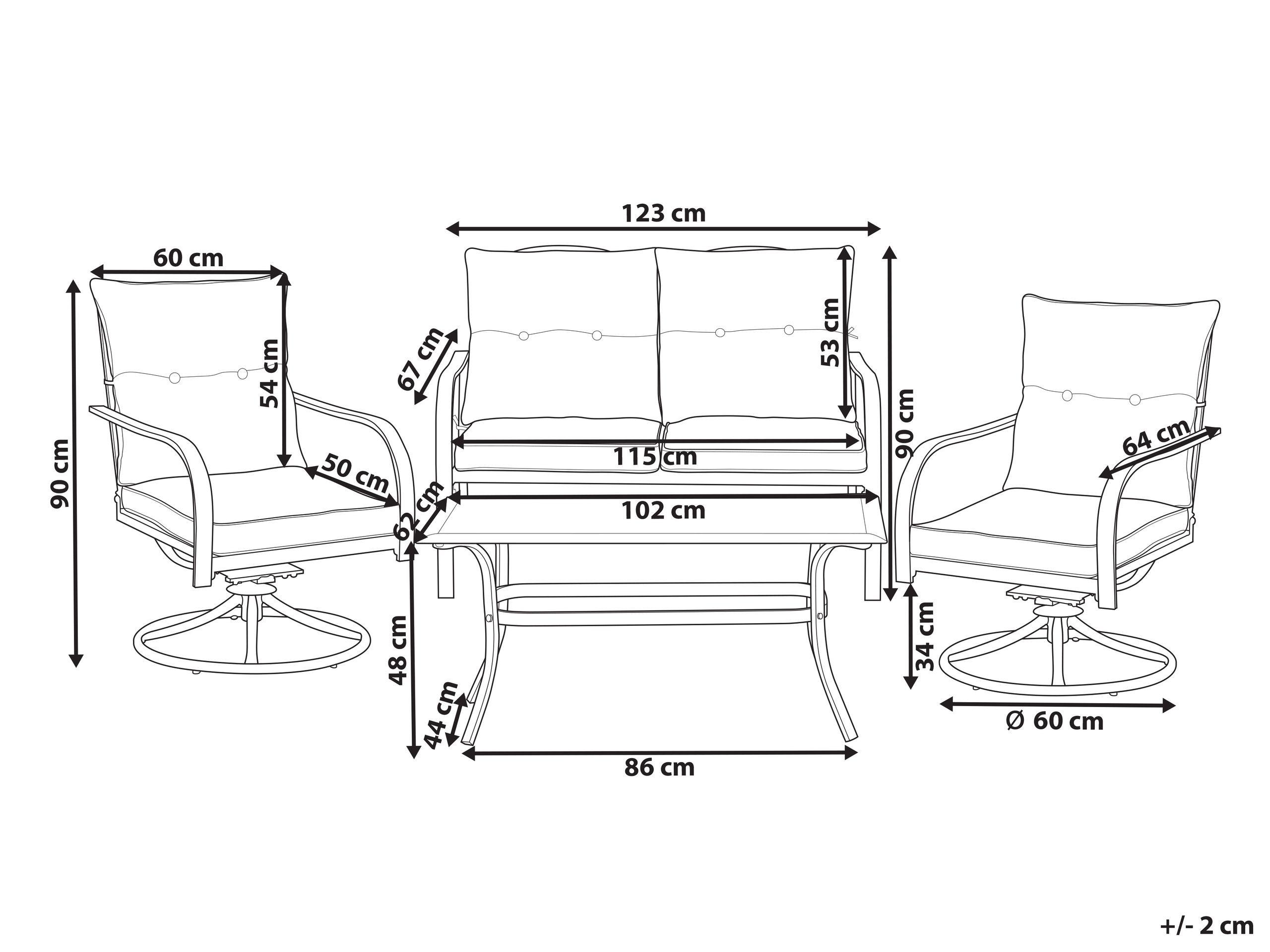 Beliani Canapé 2 places avec fauteuils en Acier Moderne MESTRINO  
